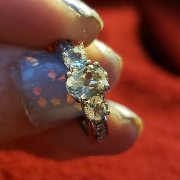 Goshenite & Tanzanite 3 Stone Ring in Sterling Silver 1.25 ctw Authentic - Picture 4 of 8